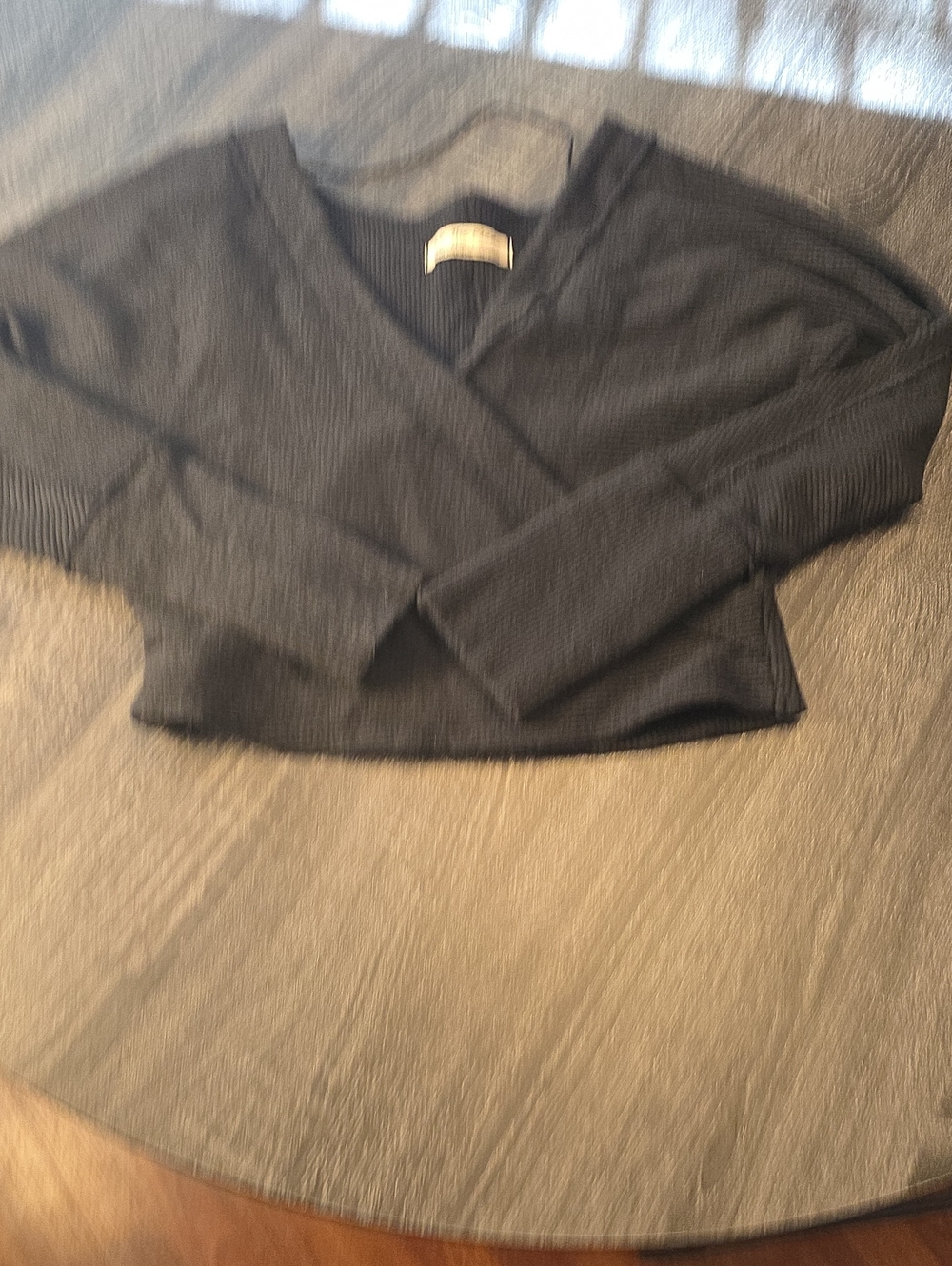 Black V-Neck Ribbed Long-Sleeve Top